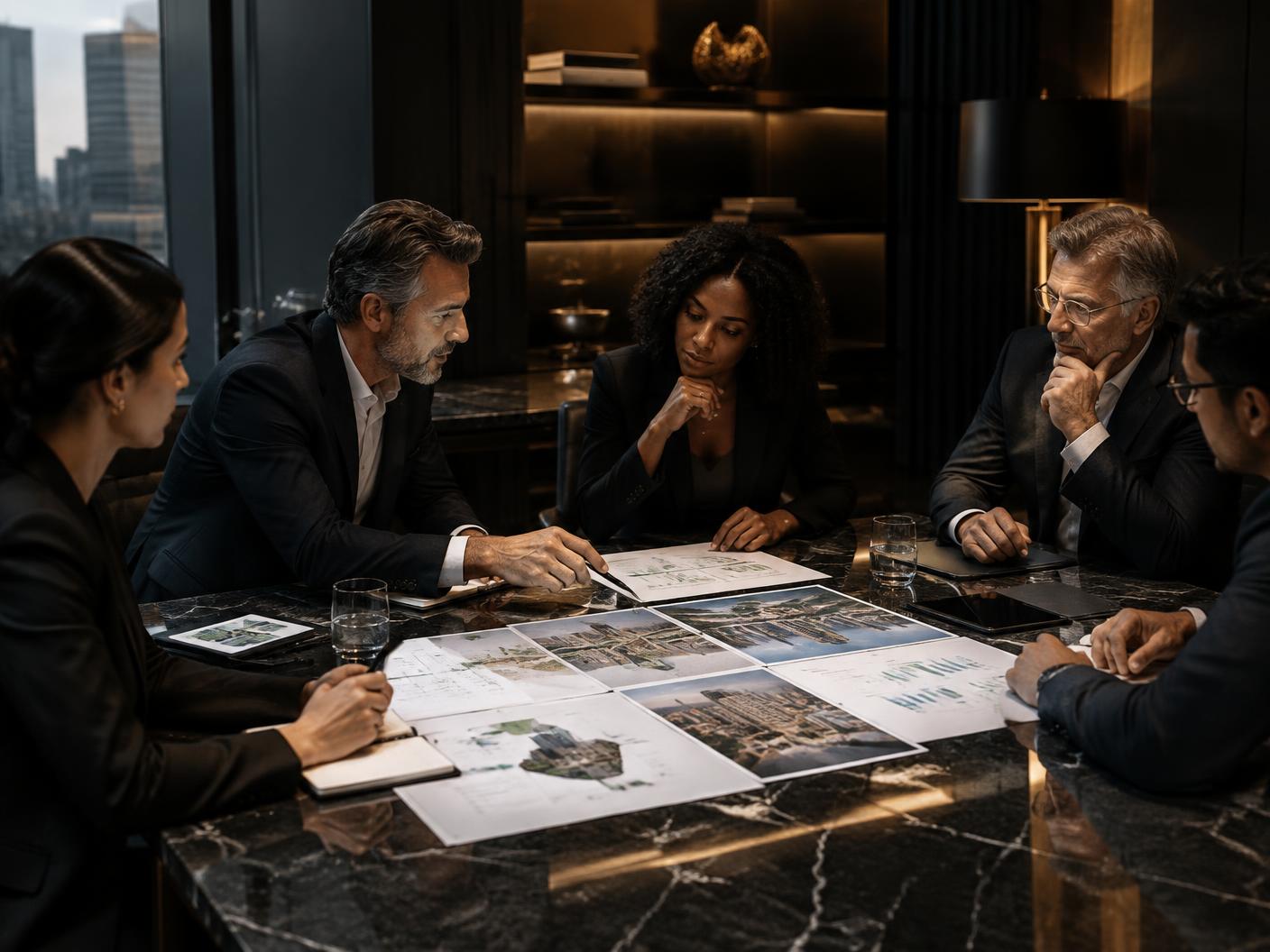 Executives collaborating on international business strategy